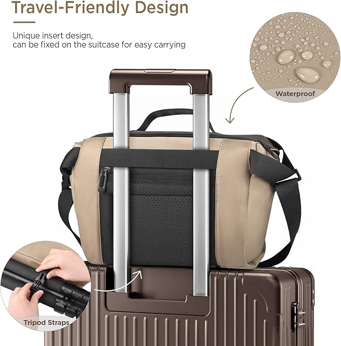 TAAOKA Camera Sling Bag, Waterproof Camera Case with Tripod Holder, DSLR/SLR/Mirrorless Cameras Shoulder Bag, Crossbody Camera Bags for Photography (Coffe)