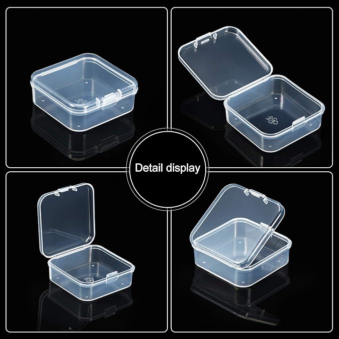 48 Packs Clear Small Plastic Containers Transparent Storage Box with Hinged Lid for Small Items Crafts Jewelry (2.12 x 2.12 x 0.79 Inches)