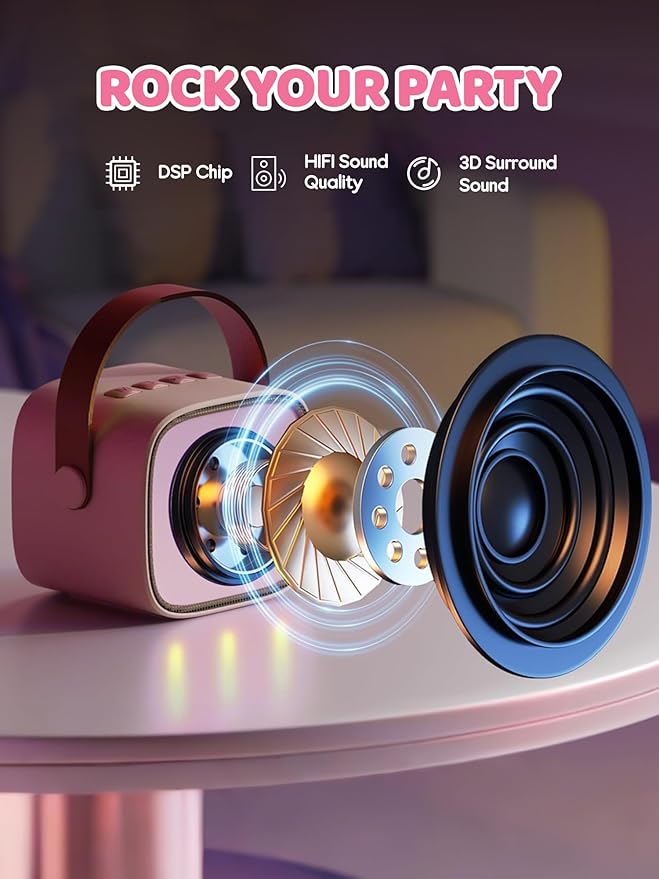 Upgraded Mini Karaoke Machine with 3 Wireless Microphones Toy for Kids, 2026 Top Birthday Gifts for Girls Boys, Portable MP3 Player for Ages 3, 4, 5, 6, 7, 8, 9, 10, 11, 12+ Year Old Party (P-Ink)