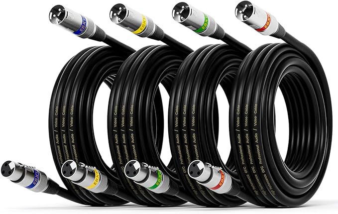 EBXYA XLR Cable 25 ft 4 Packs - Stage Light DMX Cable, Premium Balanced 3-Pin XLR Male to Female Microphone Cable