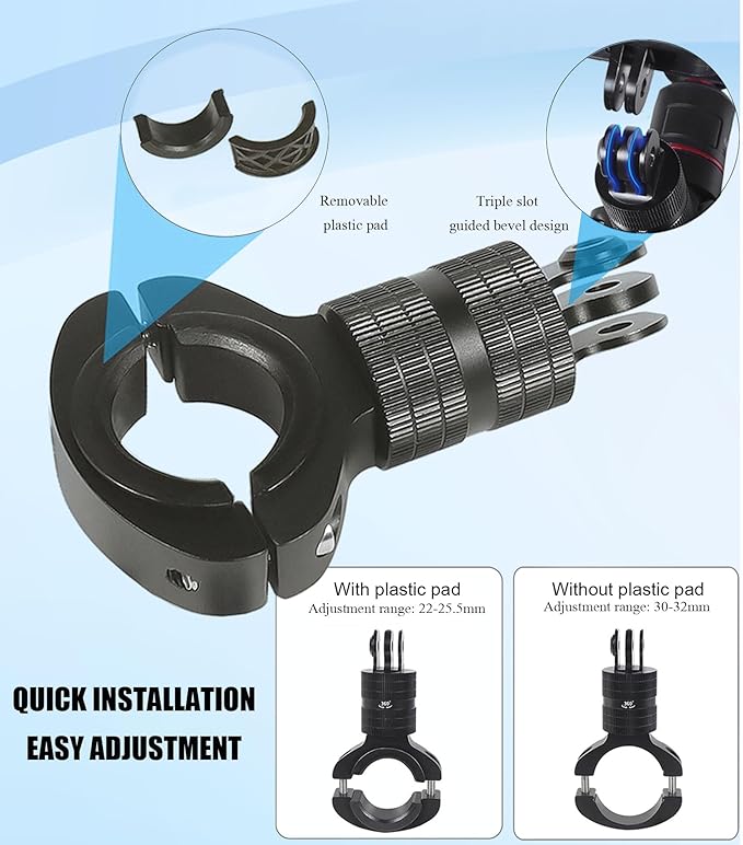 Niewalda Aluminum Bike/Motorcycle Handlebar Mount for GoPro, AKASO Campark and Other Action Cameras, 360 Degrees Rotary Motorcycle Camera Mount Upgrade