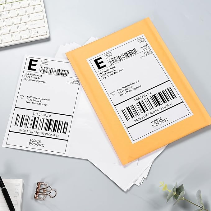 Shipping Labels, Pacific Mailer Half Sheet Shipping Label Compatible for Inkjet 2 Per Page 8.5 x 11 Self Adhesive Mailing Return Address Labels Printable Sticker Paper [100 Sheets/ 200 Labels, White]