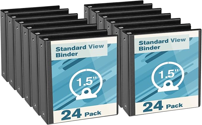 CIXILDTS 1.5-inch Round Ring Binder, Durable 1.5" 3 Ring Binder Fit Letter Size Paper, Black, 24-Pack