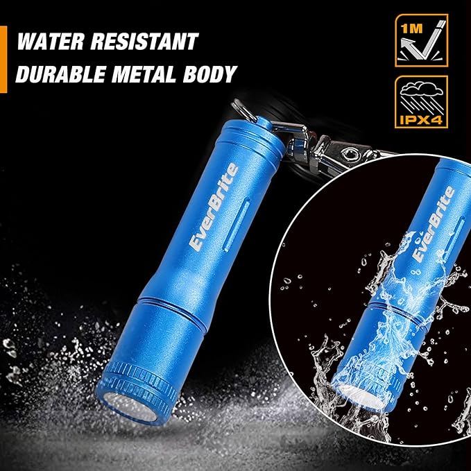EverBrite Keychain LED Flashlight Mini Bright Key Ring Portable Pocket Torch for EDC, Party Favors, Night Reading, Camping, Power Outage, Emergency, AAA Battery Included, Blue