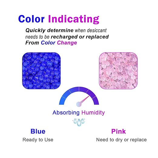 12LBS Fonday Blue Indicating Silica Gel Beads Desiccant Moisture Indicating Blue to Pink Reusable Industry Standard Bead Size 3 to 5mm