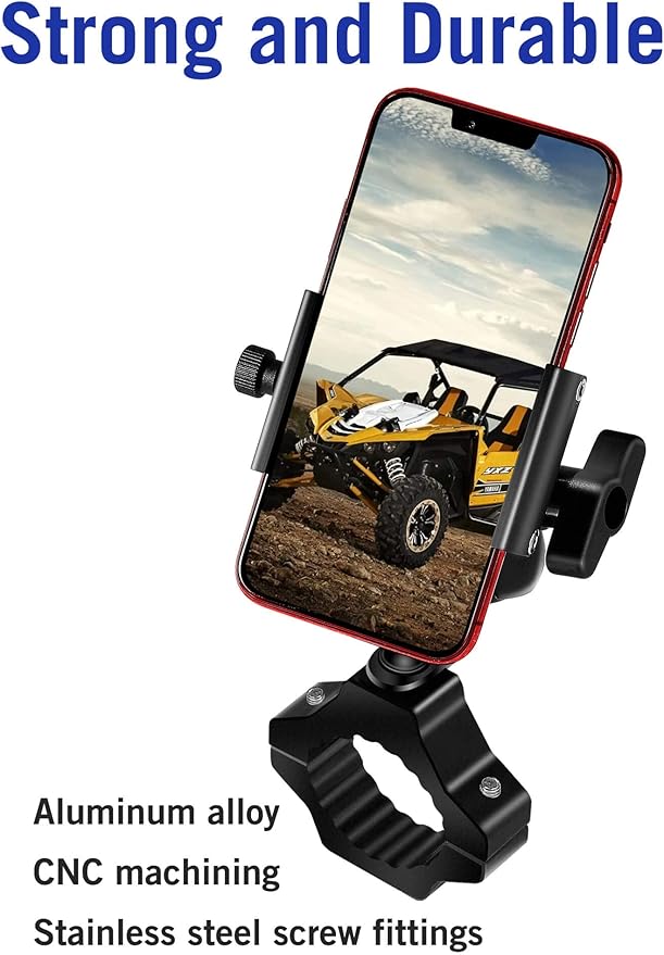 UTV Phone Holder, SXS Phone Holder Mount on 1.75"-2" Roll Cage Bar, Fits 4.7"-7.8" Smart Devices. Stable and Strong Design for UTV ATV and SXS. Free View of Portrait and Landscape