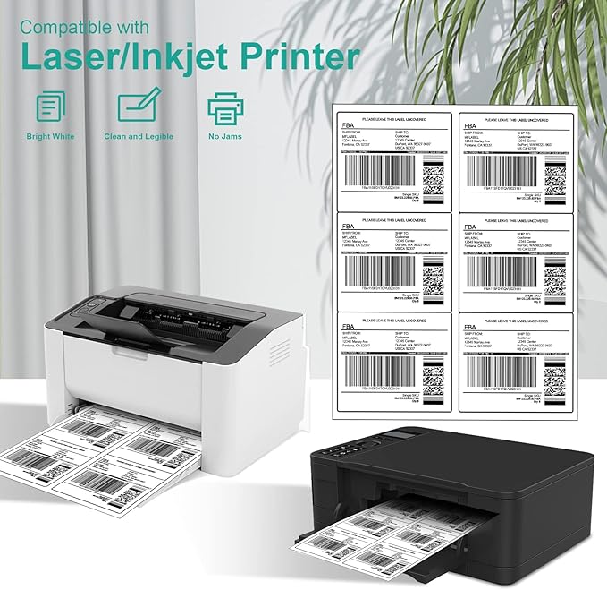 MFLABEL 3-1/3" x 4" Shipping Address Sticker, FBA Labels, 6-UP Sticker Label, White Shipping Label, Easy to Peel, Address Paper for Laser/Ink Jet Printer, 6 Per Page (15000 Labels, 2500 Sheets)