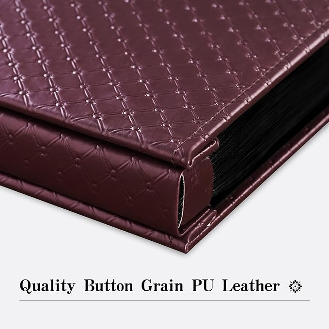 Mublalbum Small Photo Album 4x6 100 Photos Leather Cover Picture Book with Horizontal Pockets for Baby Wedding Anniversary and Family (Wine Red)