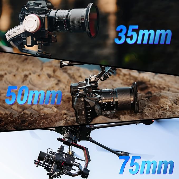 SIRUI Saturn 35mm, 50mm, 75mm T2.9 1.6X Full Frame Carbon Fiber Anamorphic Lens, Cine Lens for E Mount Cameras, Less Than 500g (Blue Flare)