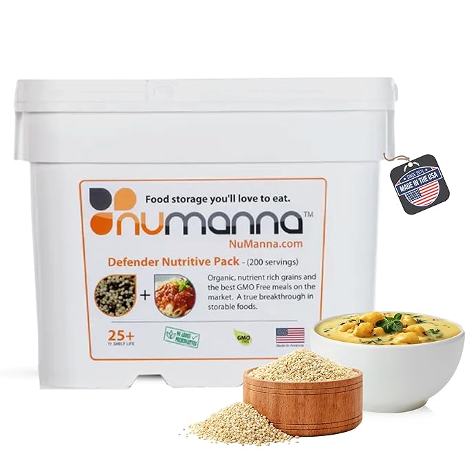 Numanna Defender Nutritive Pack Bucket 1224 Servings | 6-Months Emergency Food Supply | GMO-Free, Non-Perishable Meals with Organic Grains & Superfoods | Easy to Prepare | Camping & Daily Use