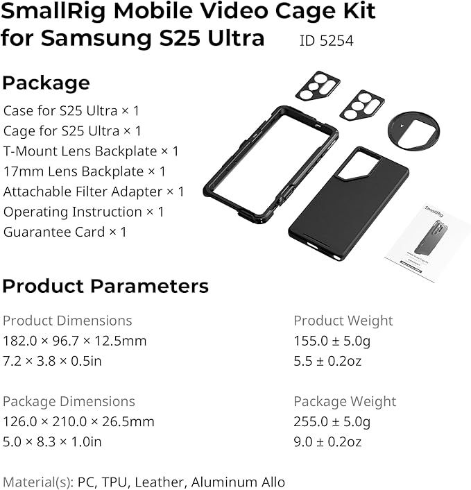 SmallRig S25 Ultra Cage Kit for Samsung Aluminum Cage with 67mm Magnetic Filter Adapter, Quick Release Design, Phone Video Rig for Vlogging and Live Streaming -5254