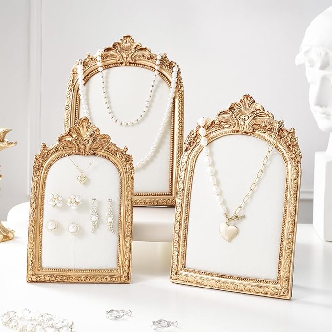 Vintage Frame Jewelry Stand, Gold Resin Photo Frame Earring Necklace Ring Organizer for Woman Engagement Wedding Collectibles (Medium)