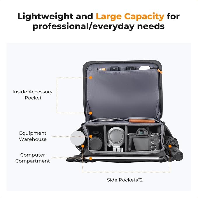 K&F CONCEPT Camera Sling Bag, Waterproof Crossbody Shoulder DSLR/SLR/Mirrorless Camera Bags with Tripod Holder for Photographers