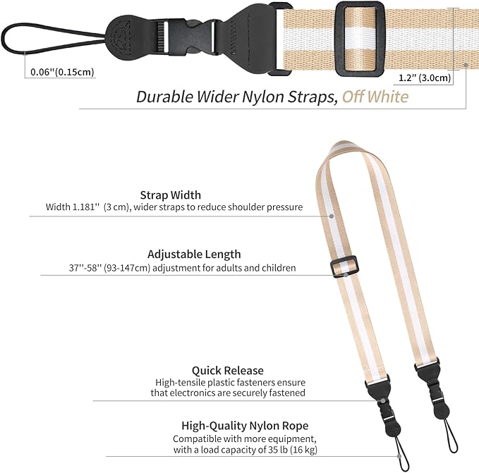 Adjustable Shoulder Strap, Comfortable for Camera Neck Lanyard iPad Strap iPad Strap for iPad, Camera, Binocular, Crossbody, Tablet, Laptop, Binocular, Luggage Bag(Beige & White A22)