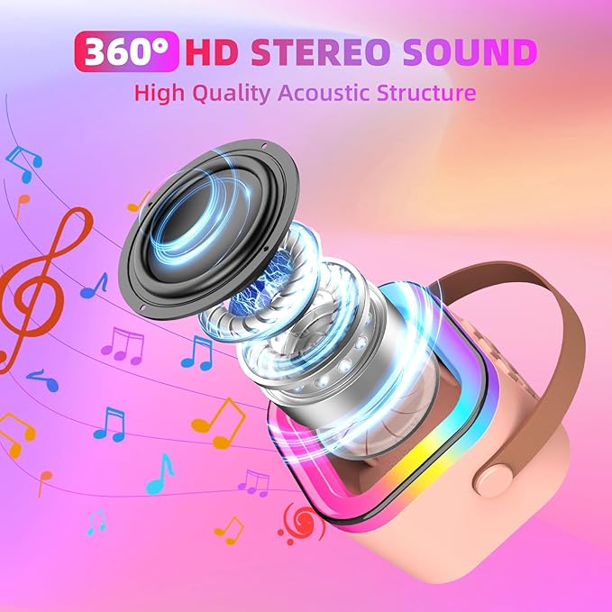 Karaoke Machine for Kids, Kids Karaoke Machine for Girls with 2 Wireless Microphones Mini Portable Bluetooth Speaker Kids Karaoke Machine Gifts for Girls and Boys Family Party (Pink)