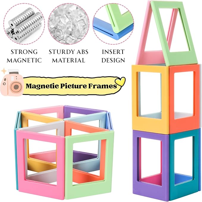 10 Pack Magnetic Picture Frame for Fujifilm Instax Mini Film, 2x3 inch Mini Picture Frame for Refrigerator Polaroid Photo Frame Magnets Photo Holder for Fridge DIY Collage Magnet for Office/Home