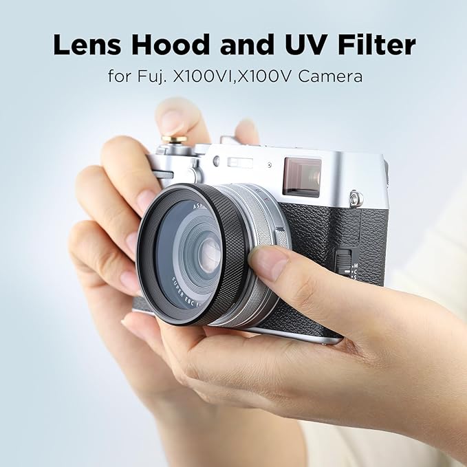 Haoge LUV-X54B Metal Lens Hood with MC UV Protection Multicoated Ultraviolet Lens Filter for Fujifilm X100VI Fuji X100V Camera Black