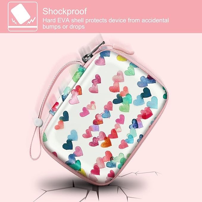 FINTIE Kids Camera Case Compatible with Goopow/Seckton/Dylanto/Mgaolo/Masterbee/CIMELR/Desuccus Kids Digital Camera Toys, Children Carrying Bag, Birthday Festival Gift, Raining Hearts
