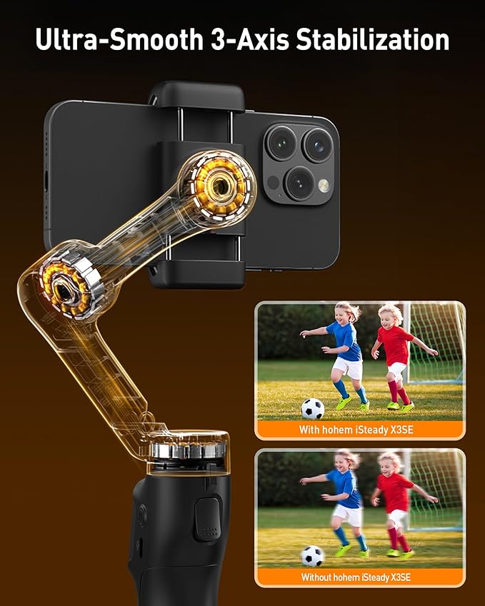 hohem iSteady X3 SE Gimbal Stabilizer for iPhone, Phone Stabilizer with Detachable Remote Control, Portable Foldable 3-Axis Phone Gimbal for Android & iPhone 16 15 Pro Max, Ideal for Travel Vlogging