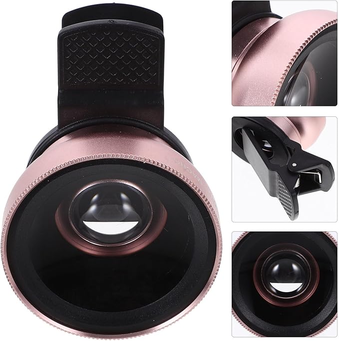 Gadpiparty Clip-on Phone Lens 37mm 0.45x Wide Angle and High-Definition Macro 2-in-1 Lens Attachment Universal for Smartphones and Tablets, Rose Gold