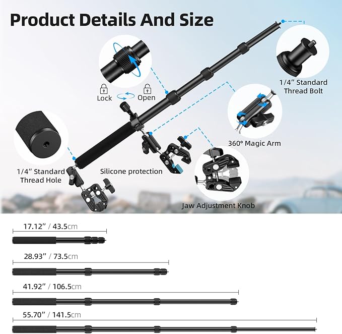 EMART Motorcycle Camera Mount Kit, Bicycle Handlebar Clamp Mount for Invisible Selfie Stick, Features Bike Seat Rail Clamp & Super Clamps - Compatible with Insta 360, gopro, DJI Nano Action Cameras
