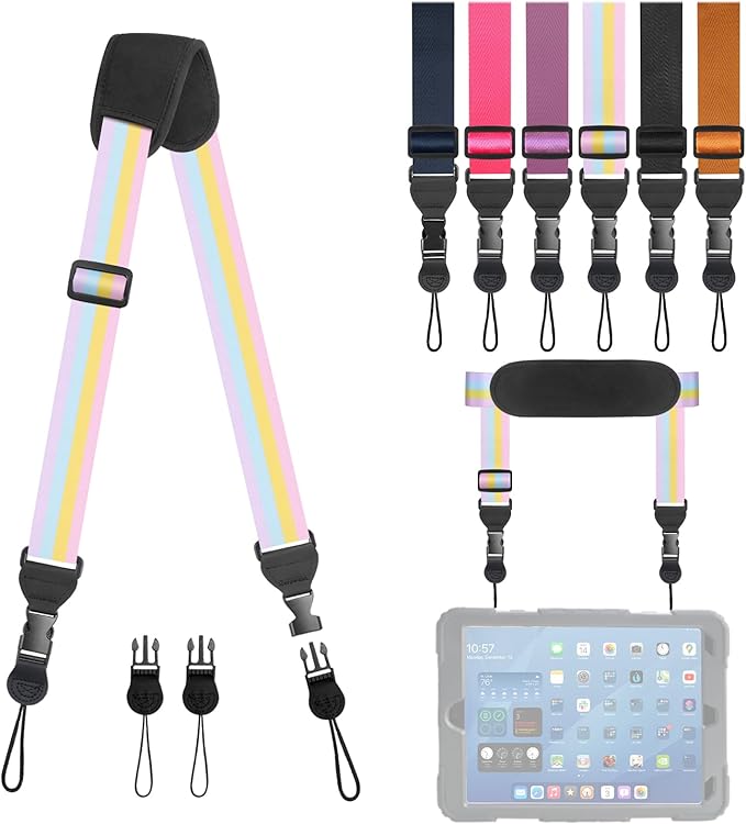 Universal Shoulder Strap, Removable Neoprene Padded Camera Strap, Adjustable Neck Lanyard for iPad, Binocular, Tablet Case, Camera, Luggage Bag (Rainbow Colore Universal Shoulder Strap)