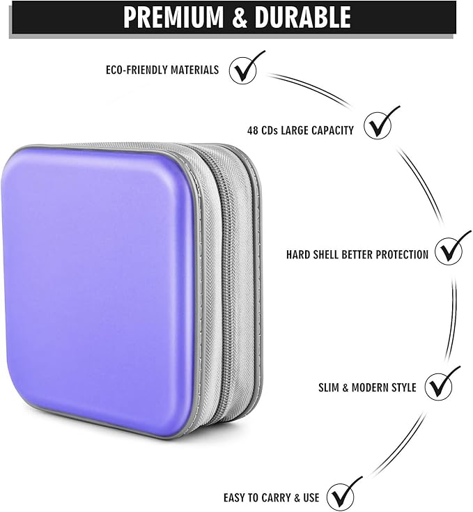 CD Case, Bivisen DVD Case Wallet Holder Binder 48 Capacity CD/DVD Cases Storage Holder Binder Organizer Wallet Book for Car Home Travel (Light Purple)