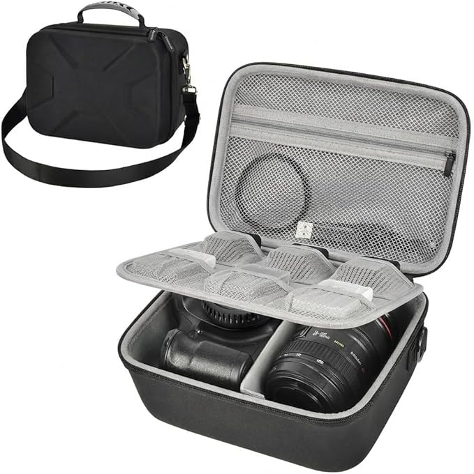 Comecase Hard Camera Case for Canon EOS Rebel T7 R50 R100 R10 R5 R6 R8 Mark II, DSLR Mirrorless Camera Bag with 6 Slots &Adjustable Divider for Lens and Accessories, Travel Storage, Jet Black
