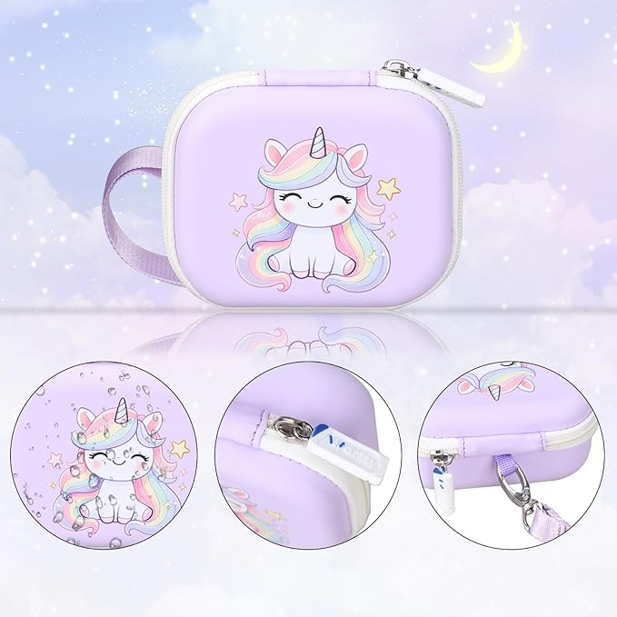 worfty Kids Camera Case Compatible with MAVOKIS/Envyvip/Seckton/KIZJORYA/Goopow Digital Video Camera Toys Camcorder Storage Holder Carrying - Purple Unicorn(Case Only)