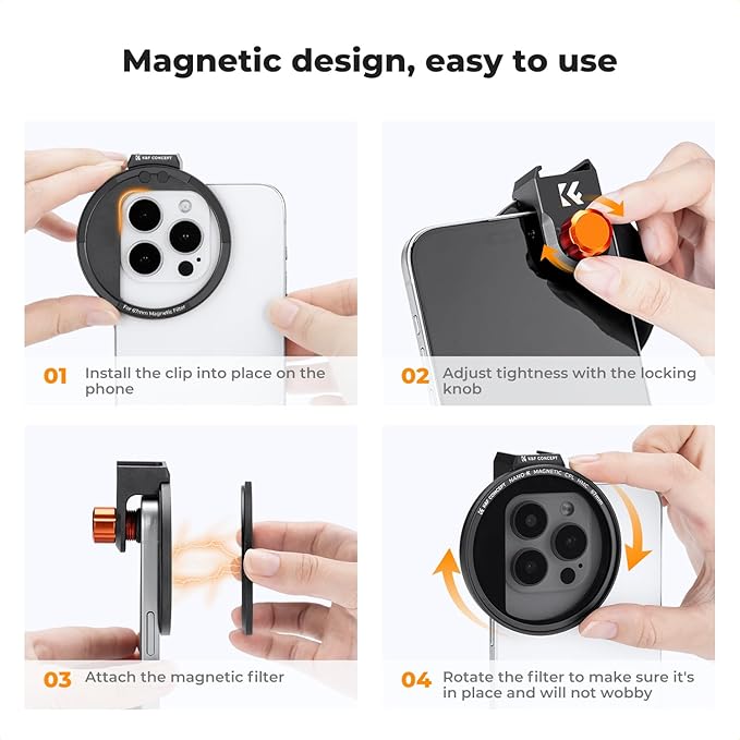 K&F CONCEPT Clip On 67mm CPL Magnetic Phone Lens Filter Kit, Phone Clip with Magnetic Adapter Ring/Cold Shoe/Locking Knob, Polarizer Filter Compatible with iPhone 16 15 Pro Max 14 13