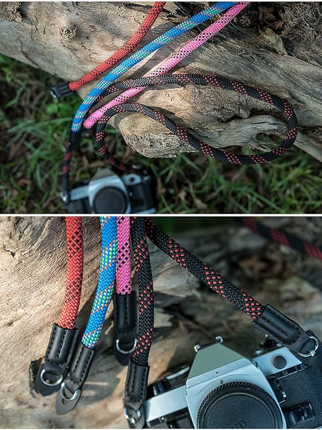 Camera Strap Vintage 100cm Nylon Climbing Rope Camera Neck Shoulder Strap for Micro Single and DSLR Camera (Black/Red)