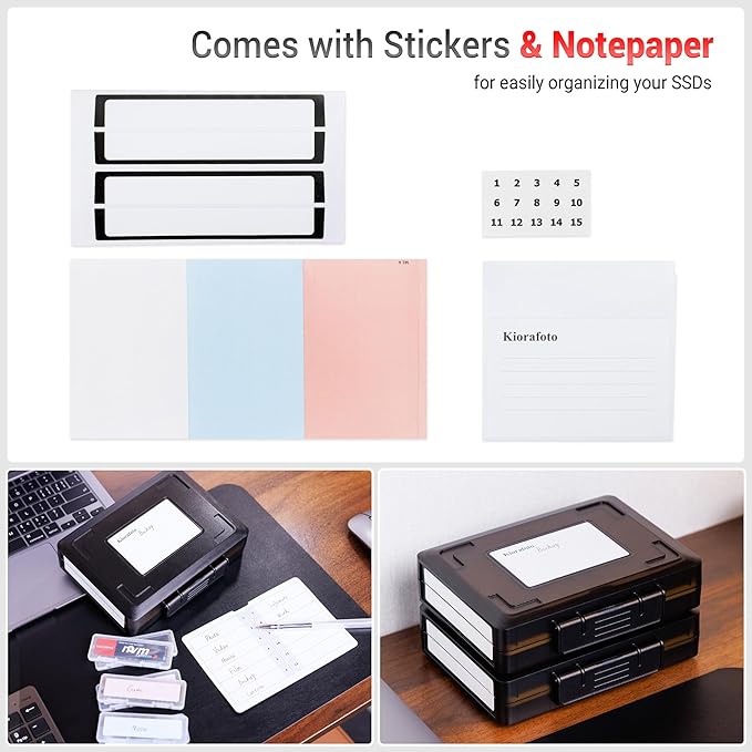 Dual Protect Hard M.2 SSD Holder with 12 PCS Individual Clear M.2 NVMe Case for M.2 2280 2260 2242 2230 SSDs Storage, Water-Resistant & Shockproof M.2 2280 SSD Card Case with Label & Notepaper