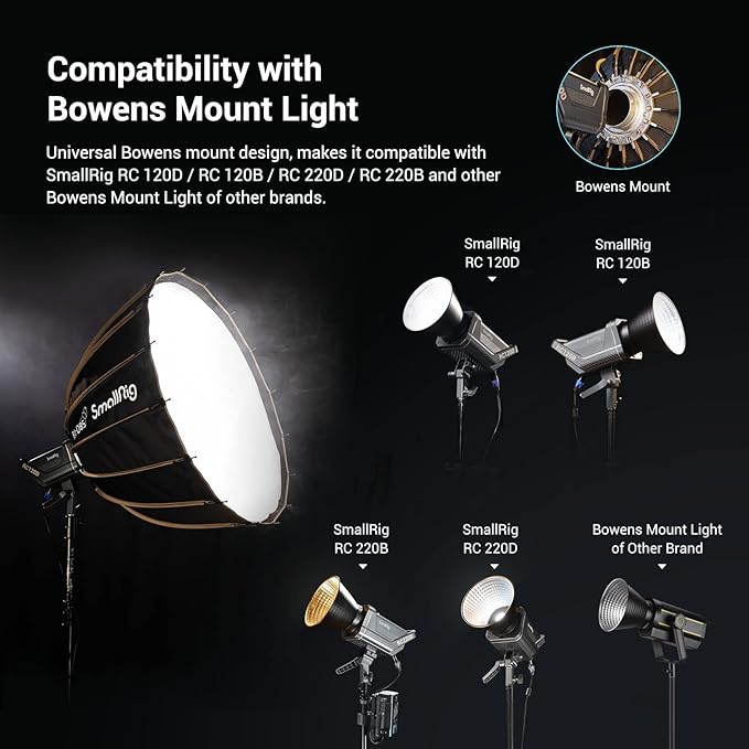 SMALLRIG Parabolic Softbox Quick Release, Parabolic Softbox, Compatible with SmallRig RC 120D/RC 120B/RC 220D/RC220B and Other Bowens Mount Light (33.5inch/85cm)