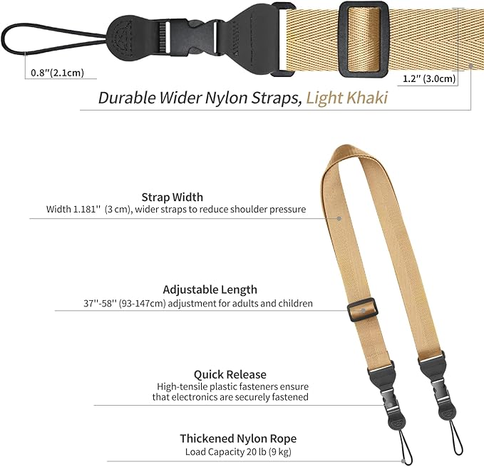 Adjustable Shoulder Strap, Nylon Camera Strap, Comfortable Neck Strap for iPad, Cellphone Tablet, Camera, Laptop, Binocular, Luggage Bag (Light Khaki Universal Lanyard)