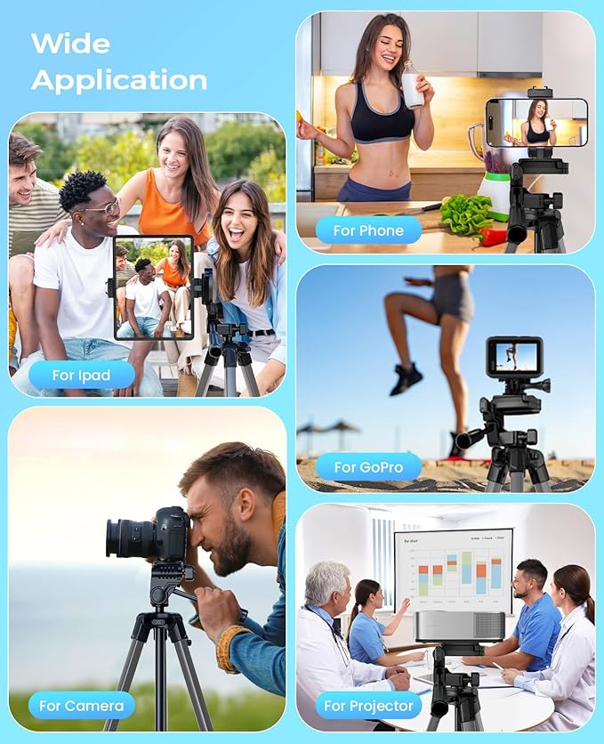 MACTREM 67" Tripod Stand for iPad iPhone Tablet Camera with 2 in 1 Mount & Wireless Remote, Aluminum Extendable Phone Tripod for Video Recording/Selfies/Live Stream/Vlogging (Grey)