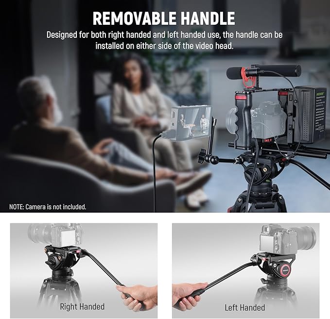NEEWER 74" Video Tripod with Fluid Head & Damping Control, Aluminum Heavy Duty Camera Stand Professional with QR Plate for DSLR Camcorders for Video Recording, Cleaning Cloth, Max Load 17.6 lbs, TP74