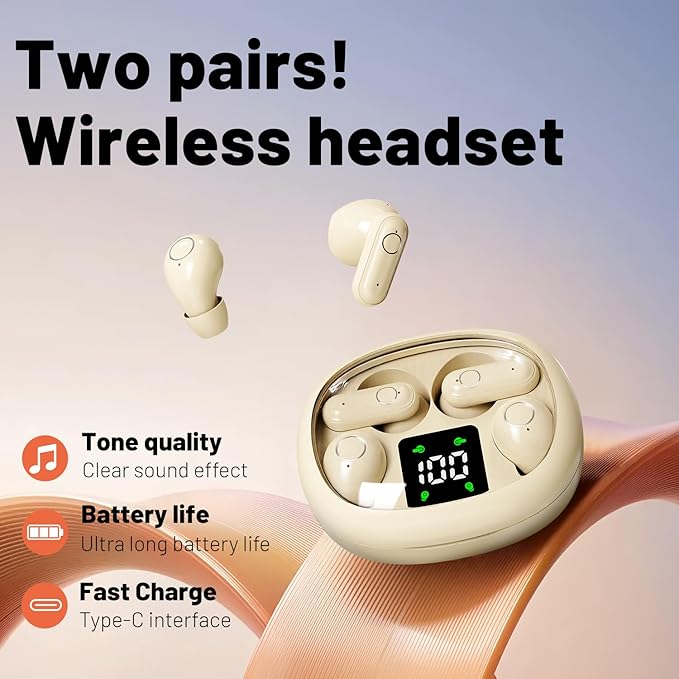 Wireless Bluetooth Headset，Tiny Size Invisible Earbuds，Sleep and Sports Earphones Set, 2 Pairs, Mini and Short Handle Design，for Work Sport Sleeping ﻿ ﻿ (Black)