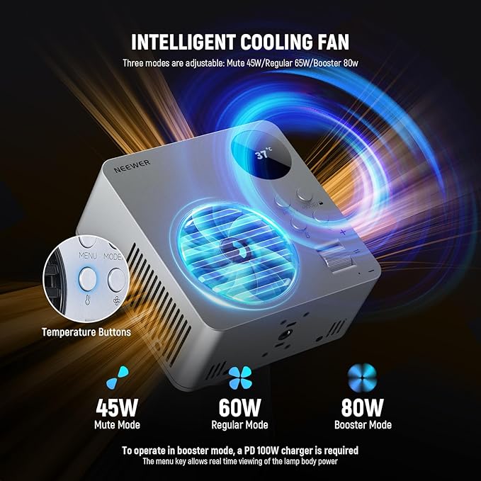 NEEWER HB80C 80W RGBWW LED Video Light with 72Wh Battery & 100W PD Fast Charging, 10400lux/m Brightness, 2500K-7500K CCT, 18 Lighting Effects, Bowens Spotlight for Studio Photography & Video Recording