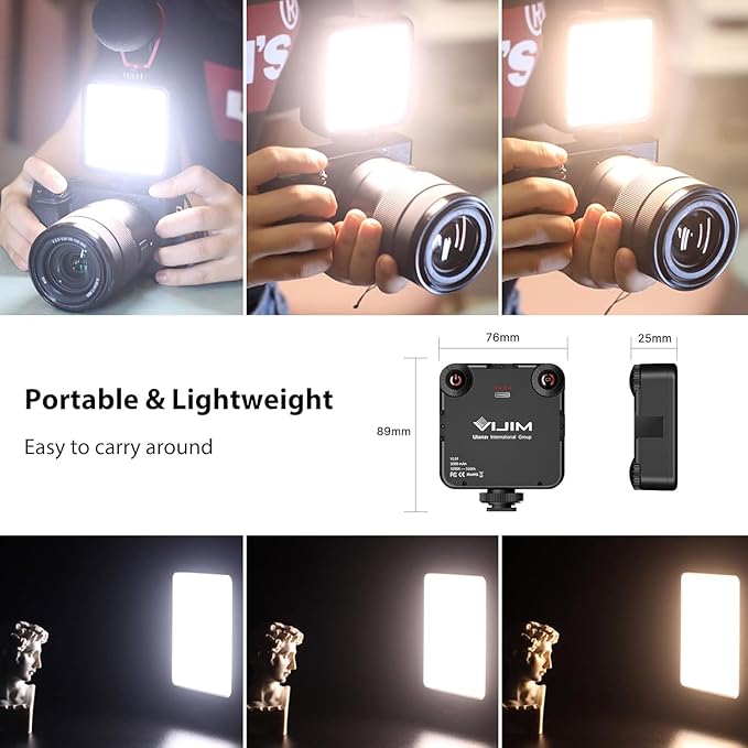 VIJIM LED Video Light, VL81 On Camera Light with 3 Cold Shoe Rechargeable 3000mAh Battery Bicolor Dimmable 3200K-5600K CRI95+ Portable Photography Photo Lighting Panel for YouTube DSLR Camcorder Vlog