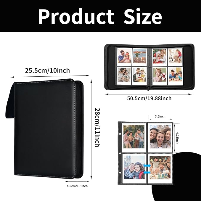 Polaroid Photo Album Book with 240 Pockets 3.5x4.25 Inch Pictures Fits for Polaroid i-Type, 600, SX-70，Go instant photos and Fujifilm Instax Wide Square Photos（Black）