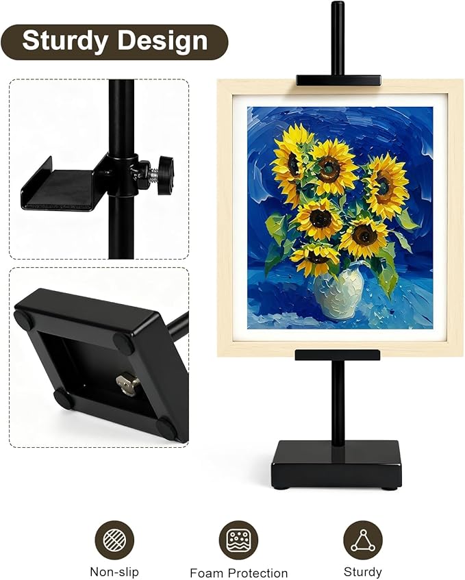 Adjustable Tabletop Easel Stand, Picture Easels for Display Up to 17" H, Black Metal Picture Frame Holder Stand Table for Art, Photo (1 Pack)