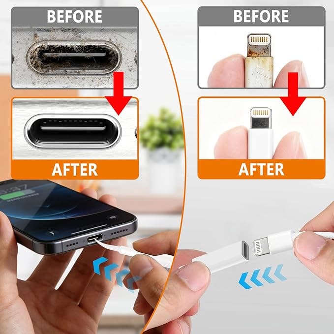 Cell Phone Cleaning Kit, iPhone Cleaning Kit for Charging Port Cleaner Keyboard Cleaning Kit for Airpods/Android/USB C/Earbuds/Laptop/iPad/Camera Lens with Stylus Pen (Black Brush Refill)