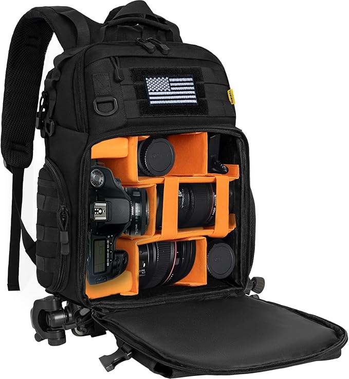 TORIBIO Camera Backpack for DSLR/SLR/Mirrorless Photography Camera, Water-resistant Tactical Camera Travel Bag Backpack Case with 15.6" Laptop Compartment, Tripod Holder