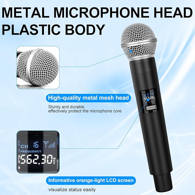 4-Channel Wireless Microphone System for Karaoke & Church UHF Handheld Mics, Plug & Play Setup, Clear Sound for Party & Meetings