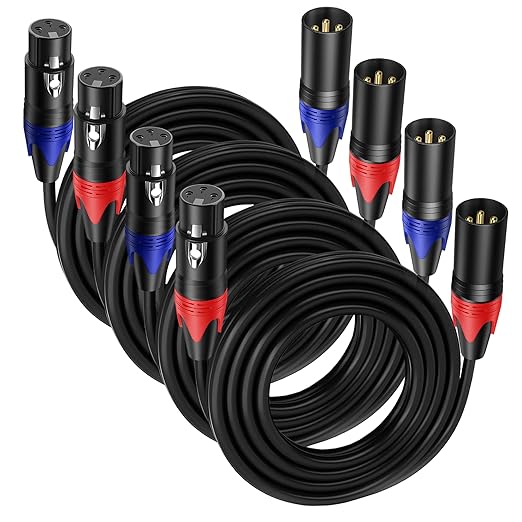XLR Cable 10 ft 4pack, Male to Female Cable, Professional Balanced Microphone Lead XLR Male to Female Cables, Extension Mic Cable Cord