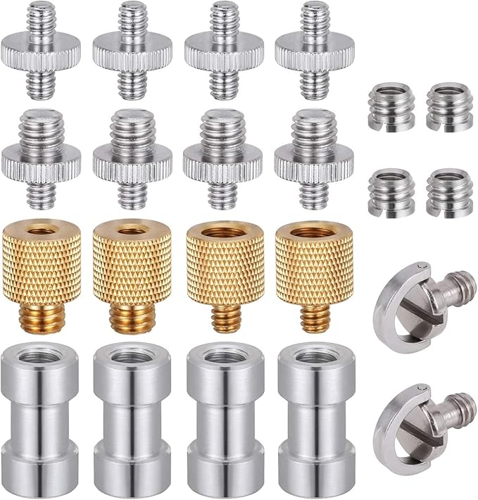 22pcs Camera Screw Adapter, KWOKWEI Camera Screw Mount Set 1/4" to 1/4" and 1/4" to 3/8" Tripod Screw Adapter Converter, Metal Camera Mount Adapter for Camera, Monopod, Ball Head, Light Stand