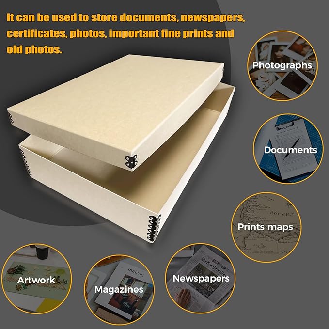 Golden State Art, Archival Storage Box, Acid-Free Drop Front Museum Box with Metal Edge for Storing Artwork Photos Documents Prints Arts and Crafts (11x17x3 Inches) Pack of 2