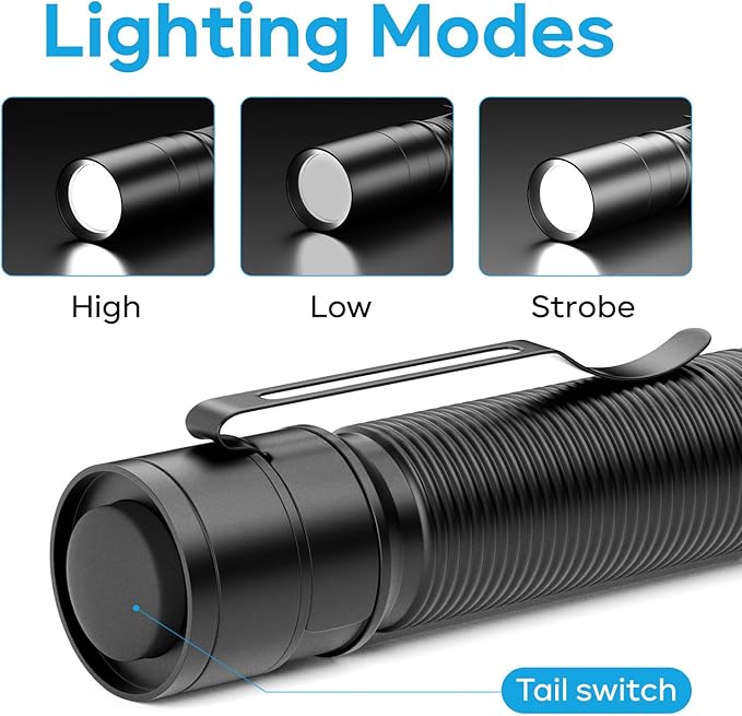 Mini Flashlight, Super Bright Small Tactical Flashlight, Ultra-Compact Powerful Flashlight, High Lumens Pocket Pen Light with Clip for Camping, Outdoor, Emergency
