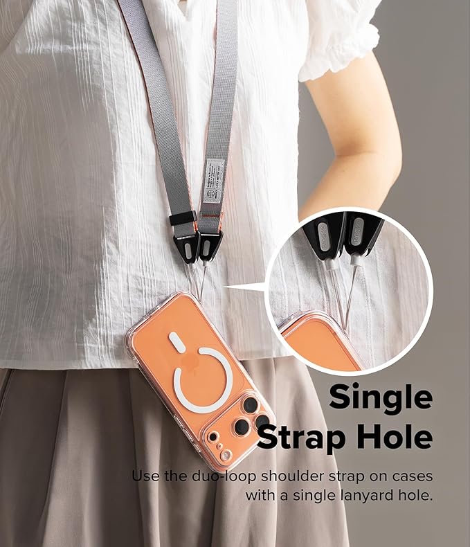 Ringke Shoulder Crossbody Strap [Adjustable Neck Lanyard Strap with Sturdy String] [One-Touch Buckle] for Phone Case, Camera, Keys, USB Flash Drive, and ID Badge - Ash Orange