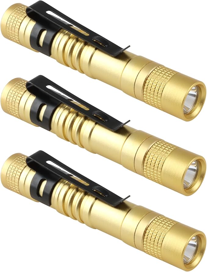 Mini Flashlight, AAA Small Pen Light with Clip, Portable 500lm Pocket Pen Flashlight for Inspection Repair Outdoor Emergency (3 Pack, Yellow, 3.5")